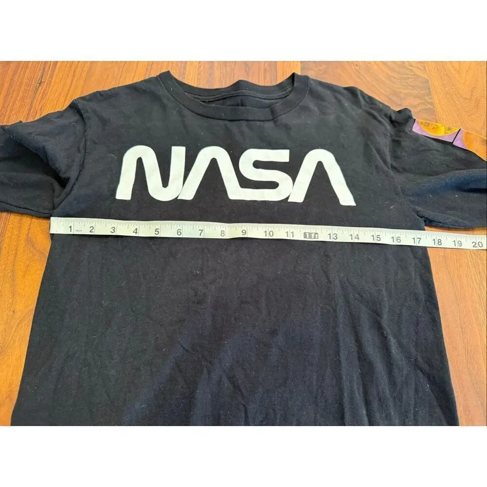 Hyper Space Boys' Black Crew Neck Long Sleeve 100% Cotton NASA T-Shirt Size 14